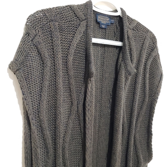Pendleton Sleeveless Cashmere Blend Open Front Cardigan Sz L P Olive Green Knit - Picture 4 of 14